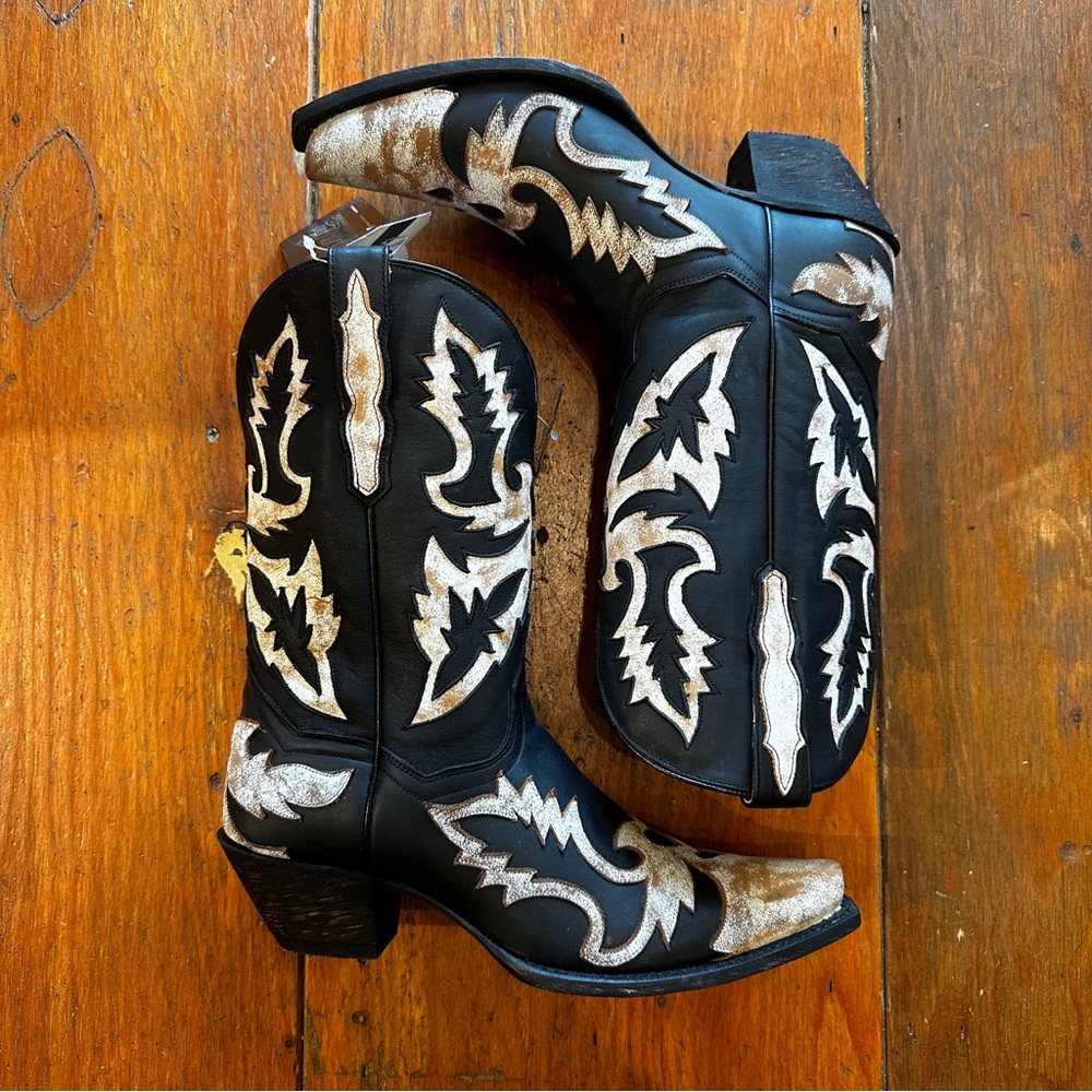 Dan Post® DP4346 Ladies Paloma Snip Toe Black & distressed white Leather Boots